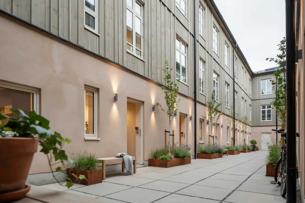 komplettering av utebelysning och eluttag vid innerg rd i hallonbergen